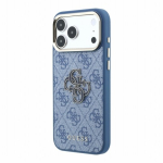 Guess PU 4G Resiin Metal Logo Kaitseklaas iPhone 18 Pro jaoks / Sinine