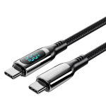 Vention puuvillast paelitud USB 2.0 C Mees-C Mees 5A kaabel LED-kuvaga 1,2M must tsinkliitiumt&uuml;&uuml;pi