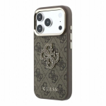 Guess PU 4G Resiin Metal Logo Kaitseklaas iPhone 18 Pro jaoks / pruun