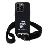 Karl Lagerfeld Saffiano Karl and Choupette Risti-kandmise &Uuml;mbris Metallrinnaga iPhone 15 Pro jaoks / must