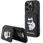 Karl Lagerfeld Saffiano kaardipesad ja tugi Monogram Choupette tagakaas Apple iPhone 15 Pro jaoks