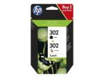 HP 302 2-pack must/tri-color originaal must, taevasinine, magenta, kollane 170-lehek&uuml;ljeline tint