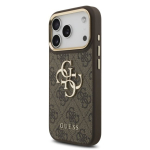 Guess PU Nahast 4G Metal Logo Kuldne Raam Kaitseklaas iPhone 18 Pro jaoks / Pruun
