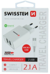 Swissten Smart IC Reisilaadija 2x USB 2.1A koos Micro USB Kaabliga 1.2m