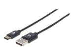 Manhattan USB-C to USB-A Kaabel, 2m, Mees-mees, Must, 480 Mbps (USB 2.0), Kiire USB, Elukauak, Pol&uuml;pakk USB Type-C Kaabel 2m Must