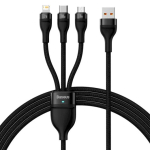 Baseus Flash Series 3-&uuml;hes-1 USB-kaabel USB-C + micro USB + Lightning 100W 1,2m / must