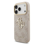 Guess PU Nahast 4G Metal Logo Kuldne Raam Kaitseklaas iPhone 18 Pro jaoks / Roosa