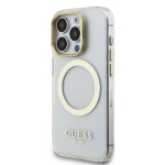 Guess IML Gold Outline Stand Camera Frame MagSafe Kaitsekaas Apple iPhone 15 Pro jaoks