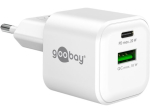 Goobay GaN Dual Fast Charger Adapter 20Watt 1xUSB-C 1xUSB-A valge