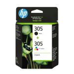 HP 305 2-Pack kolmiv&auml;rviline/must originaal combo tindikassetid, ts&uuml;aan, magenta, kollane 120 lehek&uuml;lge