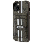 &Uuml;mbris Guess 4G Triibud rahakotiga Magsafe iPhone 15 jaoks / pruun