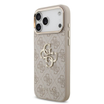 Guess PU Nahast 4G Metal Logo Kuldne Raam Kaitseklaas iPhone 18 Pro Max jaoks / Roosa
