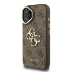 Guess PU 4G Metal Logo Stand Camera Frame Case iPhone 16 jaoks / Brown