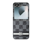 DKNY PU-nahast ruudulise mustriga ja triibuline &uuml;mbris Samsung Galaxy Z Flip 6/7 FE jaoks / must