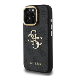 Guess PU 4G Metal Logo Stand Camera Frame Case iPhone 15 Pro jaoks / Black