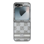 DKNY PU-nahast ruudulise mustriga ja triibuline &uuml;mbris Samsung Galaxy Z Flip 6/7 FE jaoks / beež