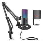 FIFINE T669 PRO3 Juhtmega Mikrofon koos RGB Valgustuse ja Tugiga USB