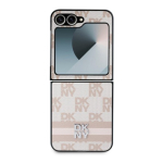 DKNY PU-nahast ruudulise mustriga ja triibuline &uuml;mbris Samsung Galaxy Z Flip 6/7 FE jaoks / roosa