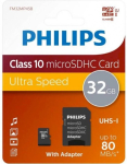 Philips FM32MP45B MicroSDHC M&auml;lukaart 32GB Class 10 / UHS-I + Adapter