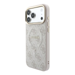 Guess PU Nahast 4G Kuldne Raam Reljeefne MagSafe Kaitseklaas iPhone 18 Pro jaoks / Roosa