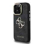 Guess PU 4G Metal Logo Stand Camera Frame Case iPhone 16 Pro jaoks / Black