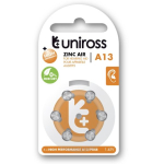 Uniross A13 Hearing Aid Button Cell Batteries 230mAh, 6 pcs.