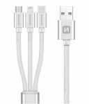 Swissten Tekstiline universaalne 3in1 USB-C / Lightning andmed MFI / MircoUSB kaabel 1,2m
