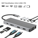 RoGer MST dokija 12in1 Lite USB-C kuni 2x HDMI / 4x USB3.0 / SD/TF / VGA / LAN