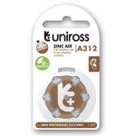 Uniross A312 Hearing Aid Button Cell Batteries 148mAh, 6 pcs.