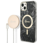 Guess Komplekt GUBPP14SHMEACSK Kott+ Laadija iPhone 14 / 15 / 13 6,1" k&otilde;va kott Marble Mag / must