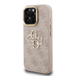 Guess PU 4G Metal Logo Stand Camera Frame Case iPhone 16 Pro jaoks / Pink