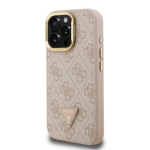Guess PU 4G Strass Triangle Logo Stand Camera Frame MagSafe Case iPhone 15 Pro Max jaoks / Pink