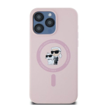 Karl Lagerfeld Vedel Silikoon Karl and Choupette MagSafe &Uuml;mbris iPhone 15 Pro jaoks / roosa