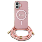 Guess GUHMP16SHCTSGNSP k&otilde;va&uuml;mbris Crossbody Cord Script MagSafe iPhone 16 6.1" jaoks / roosa