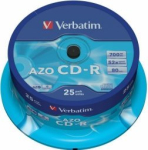 Verbatim Blank CD-R AZO 700MB 1x-52x Crystal, 25 tk Spindle