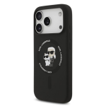 Karl Lagerfeld vedel silikoon Karl ja Choupette MagSafe &uuml;mbris iPhone 17 Pro Max jaoks / must