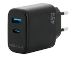 Mobilis Adapter 45Watt 1xUSB-A 2.0 1xUSB-C
