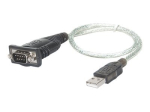 Manhattan USB-A seeriaadapteri kaabel, 45cm, isane-isane, seeria/RS232/COM/DB9, Prolific PL-2303RA kiip, must/h&otilde;bedane kaabel, kolmeaastane garanti