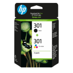 HP 301 2-pack must/kolmiv&auml;rviline originaal tindikassetid, ts&uuml;aan, magenta, kollane 170 lehek&uuml;lge