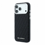 Karl Lagerfeld PU graanulstruktuuriga poolkattev Magsafe &uuml;mbris iPhone 18 Pro Max jaoks / Must