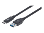 Manhattan USB-C to USB-A Kabel, 3m, Mees-Mees, 5 Gbps, 3A Kiire Laadimine, Must, Elukauem Garantii