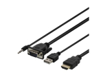 DELTACO HDMI-VGA/heli/USB kaabel 2m must