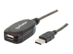 Manhattan USB-A kuni USB-A Pikenduskaabel, 10m, Mees kuni Naine, Aktiivne, 480 Mbps Must