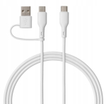 Qualo QRC-CC+A-00 Kaabel 2in1 USB-C &ndash; USB-C / USB-A adapter / 1.5m / valge