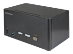 StarTech.com 2 Port Triple Monitor DisplayPort KVM, 4K 60Hz UHD HDR, Desktop 4K DP 1.2 KVM 2 Port USB 3.0 Hub (5Gbps) & 4x USB 2.0 HID Ports, Audi