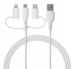 Qualo QRC-CA+M+L-00 Kaabel 3in1 USB-C - USB-A / microUSB + USB adapter / 1.5m / 60W / valge