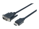 Manhattan HDMI DVI-D 24+1 kaabel, 3m, isane-isane, must, topeltlink, &uuml;hilduv DVD-D-ga, eluaegne garantii, pol&uuml;kott videoadapterkaabel 3m must