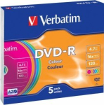 Verbatim Blank DVD-R AZO 4.7GB 16x V&auml;rviline, 5 tk Slim