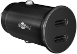 Dual-USB-C PD Auto Fast Charger (Power Delivery), Black - 30W (12/24V) for USB-C Devices