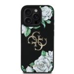 Guess PU Grained Roses 4G Metal Logo Kaitsekott Apple iPhone 16 Pro jaoks